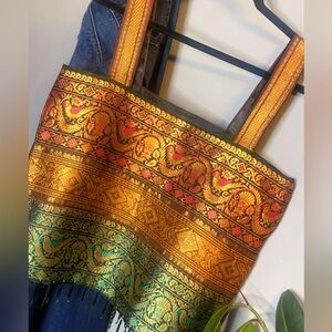 Artisan Brocade Beaded Fringe Top | VTG Bohemian | Jewel-Toned Woven Tank  (M/L)